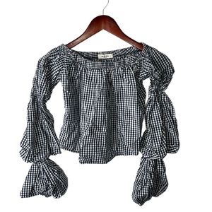 stunning gingham off the shoulder blouse C21